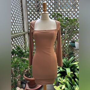 HYZ Bodycon Dress. Size Small  NWOT Caramel color. Silky soft